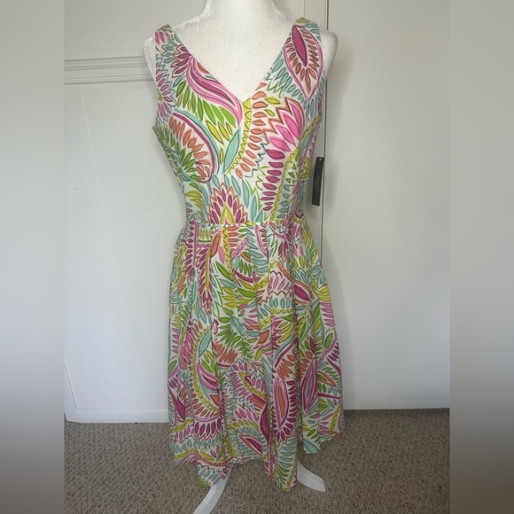Tahari multi color  A-Line V-Neck Sundress size 8 new - Picture 1 of 9